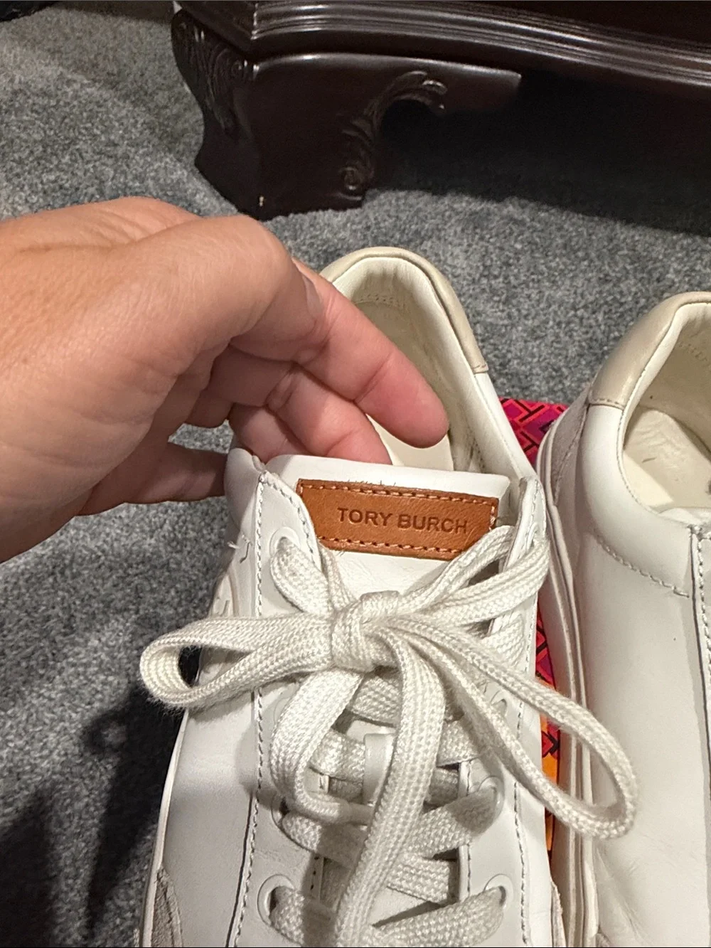 Tory Burch Cream and Beige Leather Logo Sneakers. 7.5